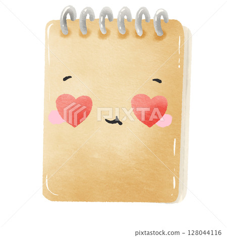Cute Kawaii a note pad with heart eyes Watercolor back to School Art Supplies Illustration for Kids and Crafts 128044116