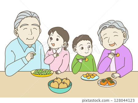 敬老日_祖孫倆吃水果 128044123