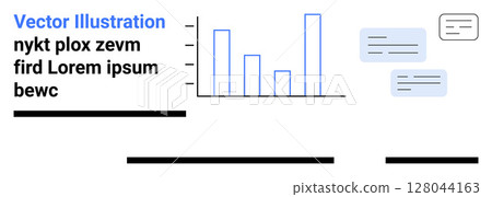 Bar chart with text elements and speech bubbles in a clean layout. Ideal for business reports, data analytics, presentations, marketing materials, educational content, strategy planning 128044163