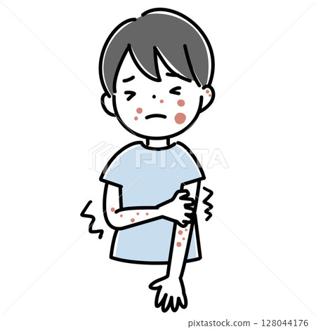 Illustration of a child suffering from a rash 128044176