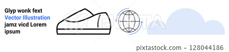 Shoe outline, globe, and cloud. Ideal for ecommerce, global trading, digital marketing, web design, tech services, cloud computing, business concepts Landing page 128044186