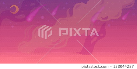 Colorful sky displaying stars, comets and clouds in a gradient backdrop transitioning from purple to pink. Ideal for fantasy themes, digital art, backgrounds, sci-fi concepts, dreamscapes. Abstract Colorful sky displaying stars, comets and clouds in a gradient backdrop transitioning from purple to pink. Ideal for fantasy themes, digital art, backgrounds, sci-fi concepts, dreamscapes. Abstract 128044287