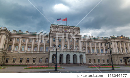 The Legislative Assembly of Saint Petersburg timelapse hyperlapse. It is located in a historic building called Mariinsky Palace. 128044377