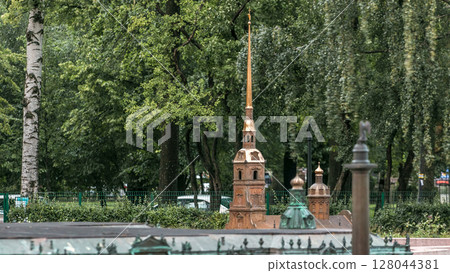 St. Petersburg. Mini City in the Alexander Park timelapse. Layout of Peter and Paul Cathedral St. Petersburg. Mini City in the Alexander Park timelapse. Layout of Peter and Paul Cathedral 128044381