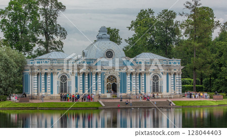 Grotto Pavilion timelapse in Catherine Park at Tsarskoye Selo Pushkin , St. Petersburg, Russia 128044403