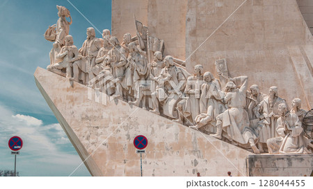 Monument to the Discoveries celebrates the Portuguese who took part in the Age of Discovery, Lisbon, Portugal timelapse Monument to the Discoveries celebrates the Portuguese who took part in the Age of Discovery, Lisbon, Portugal timelapse 128044455