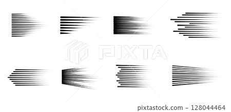 Speed line set fast motion manga comic effect. Simple anime texture background, icon. Horizontal sketch, superhero power.  128044464