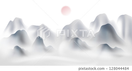 Modern design vector illustration of beautiful Chinese ink landscape painting. Modern design vector illustration of beautiful Chinese ink landscape painting. 128044484