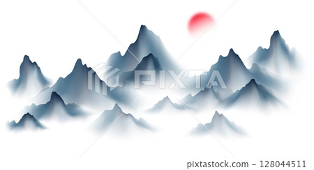 Modern design vector illustration of beautiful Chinese ink landscape painting. 128044511