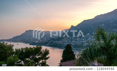 Cityscape of Monte Carlo day to night timelapse, Monaco after summer sunset. Cityscape of Monte Carlo day to night timelapse, Monaco after summer sunset. 128044548