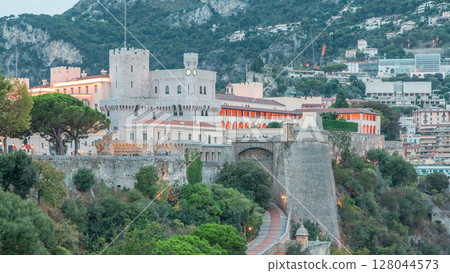Prince's Palace of Monaco day to night timelapse with observation deck Prince's Palace of Monaco day to night timelapse with observation deck 128044573