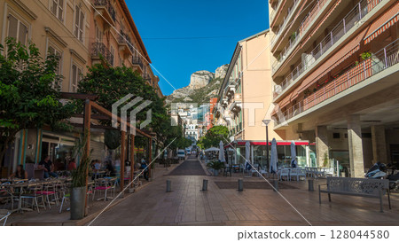 Beautiful old architecture style of residential buildings in the old city center timelapse hyperlapse in Monte Carlo in Monaco 128044580