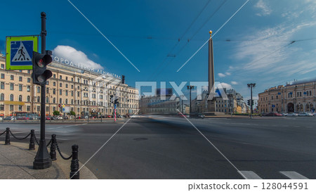 Vosstaniya square and Obelisk Hero City Leningrad timelapse hyperlapse. ST.PETERSBURG, RUSSIA 128044591