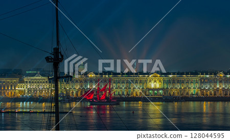 Fireworks timelapse over the city of St. Petersburg Russia on the feast of Scarlet Sails, view from rooftop. Fireworks timelapse over the city of St. Petersburg Russia on the feast of Scarlet Sails, view from rooftop. 128044595
