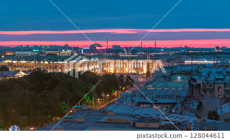 Night view of Saint Petersburg with Palace Square from Isaac cathedral timelapse, Russia Night view of Saint Petersburg with Palace Square from Isaac cathedral timelapse, Russia 128044611