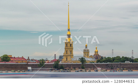 Peter and Paul Fortress across the Neva river timelapse hyperlapse, St. Petersburg, Russia Peter and Paul Fortress across the Neva river timelapse hyperlapse, St. Petersburg, Russia 128044631