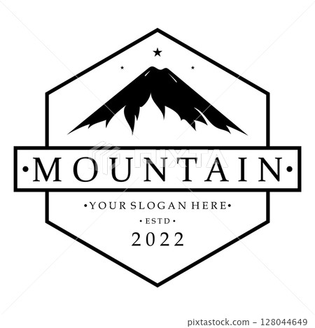 Minimalist mountain and sun logo design in flat colors packed with modern concepts vector illustration 128044649