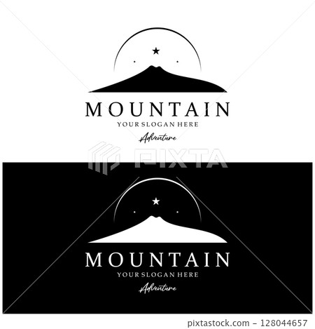 Minimalist mountain and sun logo design in flat colors packed with modern concepts vector illustration Minimalist mountain and sun logo design in flat colors packed with modern concepts vector illustration 128044657