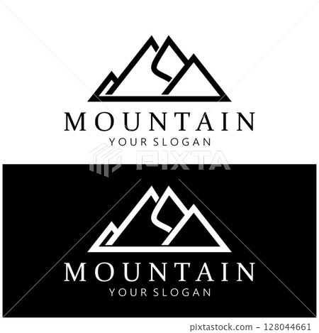 Minimalist mountain and sun logo design in flat colors packed with modern concepts vector illustration 128044661