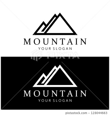 Minimalist mountain and sun logo design in flat colors packed with modern concepts vector illustration 128044663