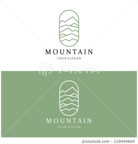 Minimalist mountain and sun logo design in flat colors packed with modern concepts vector illustration 128044664
