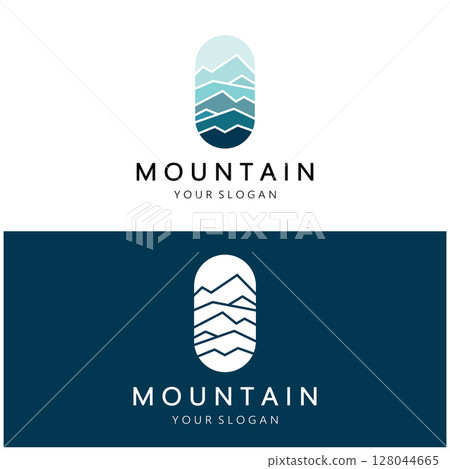 Minimalist mountain and sun logo design in flat colors packed with modern concepts vector illustration Minimalist mountain and sun logo design in flat colors packed with modern concepts vector illustration 128044665