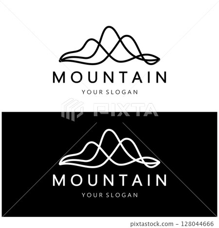 Minimalist mountain and sun logo design in flat colors packed with modern concepts vector illustration 128044666