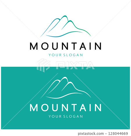 Minimalist mountain and sun logo design in flat colors packed with modern concepts vector illustration Minimalist mountain and sun logo design in flat colors packed with modern concepts vector illustration 128044669