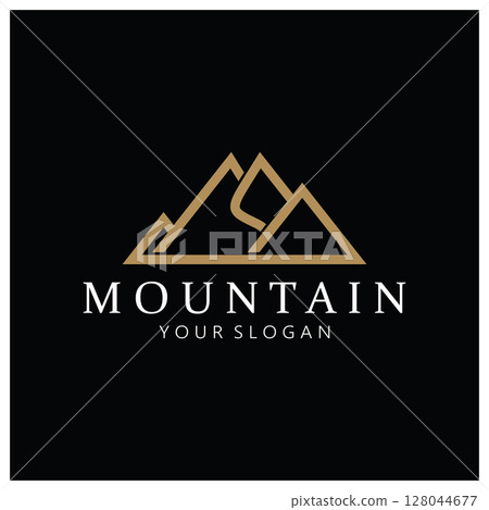 Minimalist mountain and sun logo design in flat colors packed with modern concepts vector illustration 128044677