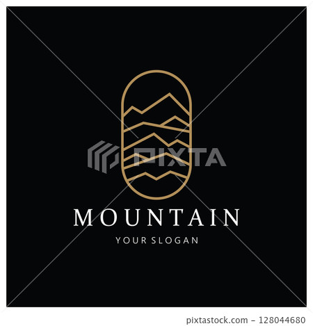 Minimalist mountain and sun logo design in flat colors packed with modern concepts vector illustration 128044680