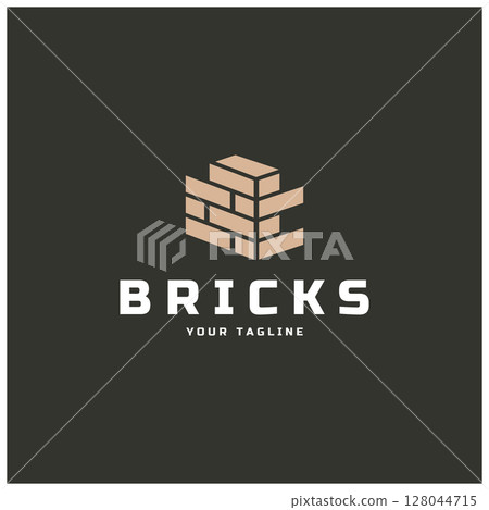creative brick logo designs for buildings, architectural buildings, civil engineering, building materials shops 128044715