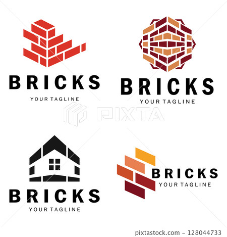 creative brick logo designs for buildings, architectural buildings, civil engineering, building materials shops 128044733