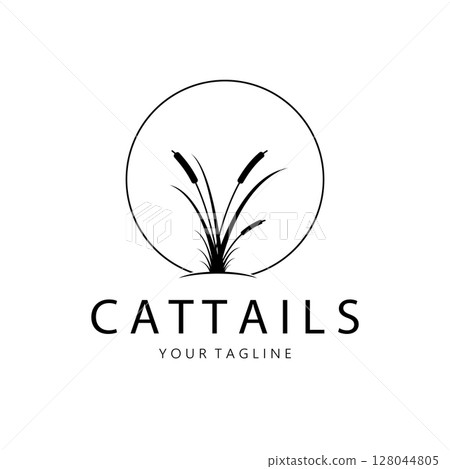 cattails or river reed grass plant logo design, aquatic plants, swamp, wild grass vector cattails or river reed grass plant logo design, aquatic plants, swamp, wild grass vector 128044805