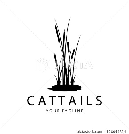 cattails or river reed grass plant logo design, aquatic plants, swamp, wild grass vector 128044814