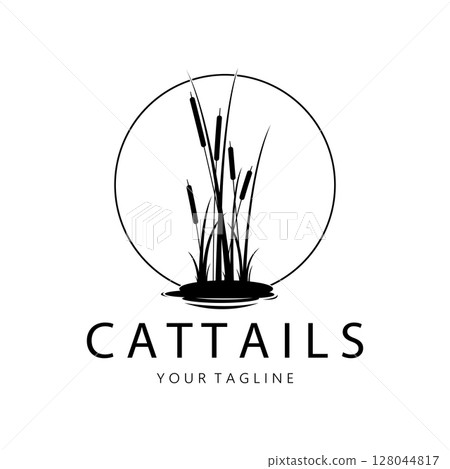cattails or river reed grass plant logo design, aquatic plants, swamp, wild grass vector 128044817