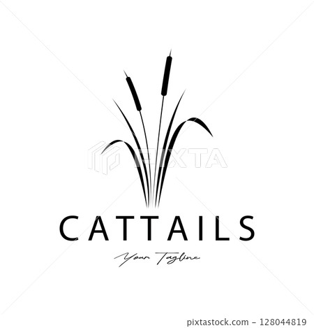 cattails or river reed grass plant logo design, aquatic plants, swamp, wild grass vector cattails or river reed grass plant logo design, aquatic plants, swamp, wild grass vector 128044819