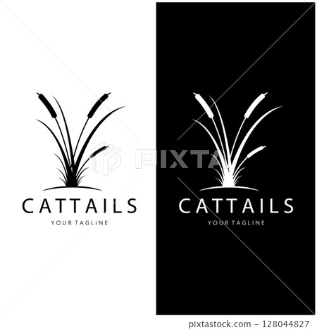 cattails or river reed grass plant logo design, aquatic plants, swamp, wild grass vector 128044827