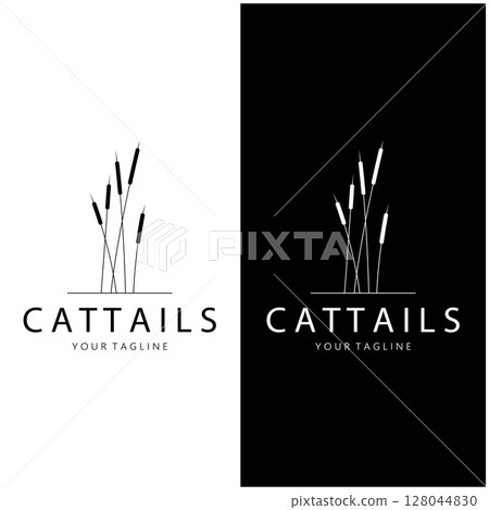 cattails or river reed grass plant logo design, aquatic plants, swamp, wild grass vector 128044830
