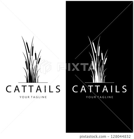 cattails or river reed grass plant logo design, aquatic plants, swamp, wild grass vector 128044832