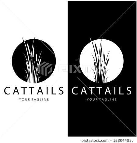 cattails or river reed grass plant logo design, aquatic plants, swamp, wild grass vector 128044833
