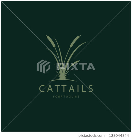 cattails or river reed grass plant logo design, aquatic plants, swamp, wild grass vector 128044844