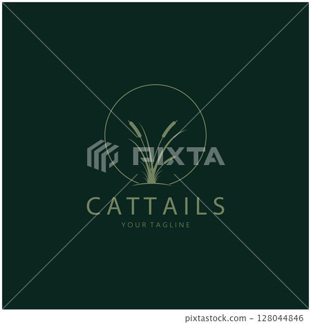 cattails or river reed grass plant logo design, aquatic plants, swamp, wild grass vector cattails or river reed grass plant logo design, aquatic plants, swamp, wild grass vector 128044846