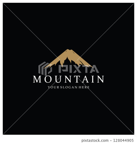 Minimalist mountain and sun logo design in flat colors packed with modern concepts vector illustration 128044905