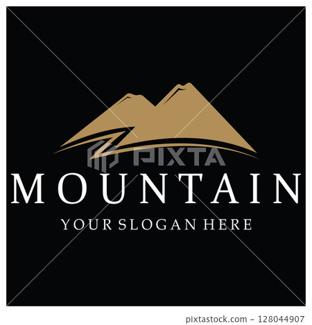 Minimalist mountain and sun logo design in flat colors packed with modern concepts vector illustration 128044907