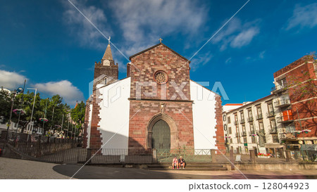 Catholic church in Funchal, Madeira island, Portugal timelapse hyperlapse 128044923