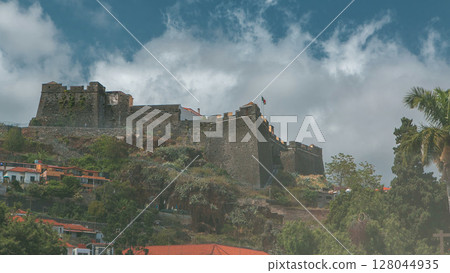 Old castle Fortaleza de Sao Tiago timelapse in Funchal, Madeira, Portugal 128044935