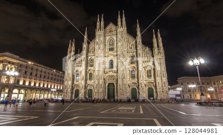 Milan Cathedral night timelapse hyperlapse Duomo di Milano is the gothic cathedral church of Milan, Italy. 128044981