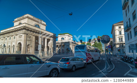 A street view of beautiful historic landmark - Porta Venezia timelapse hyperlapse 128044989