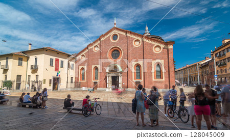Santa Maria delle Grazie timelapse hyperlapse with blue cloudy sky. 128045009