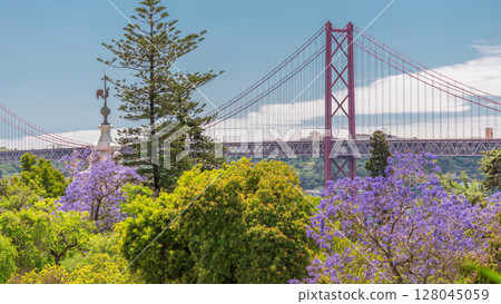The 25th April Bridge aerial timelapse, Ponte 25 de Abril in Portuguese, longest suspension bridge in Europe. Lisbon, Portugal The 25th April Bridge aerial timelapse, Ponte 25 de Abril in Portuguese, longest suspension bridge in Europe. Lisbon, Portugal 128045059